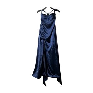 Blue Ruched Backless Spaghetti Strap Gown